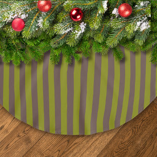 Striped pattern in chocolate brown and olive green brushed polyester tree skirt