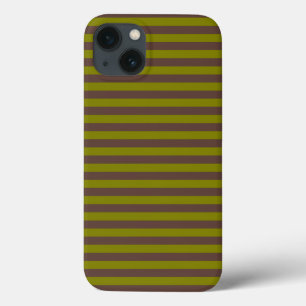 Striped pattern in chocolate brown and olive green iPhone 13 case