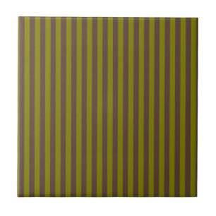 Striped pattern in chocolate brown and olive green ceramic tile