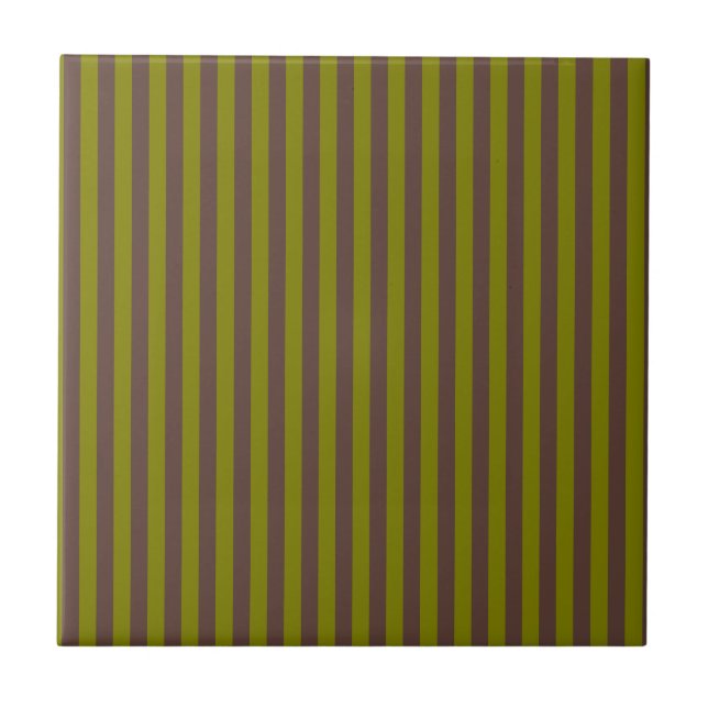 Striped pattern in chocolate brown and olive green ceramic tile (Front)