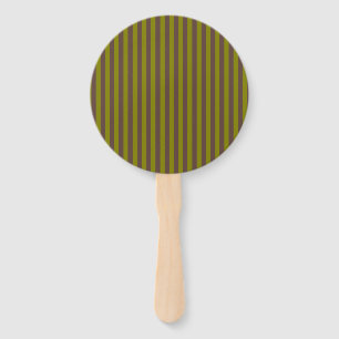 Striped pattern in chocolate brown and olive green hand fan