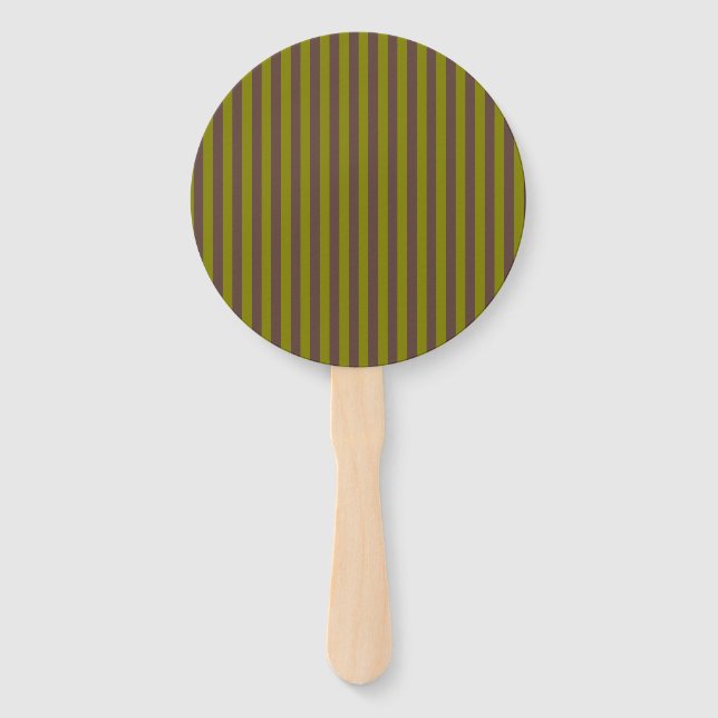 Striped pattern in chocolate brown and olive green hand fan (Front)