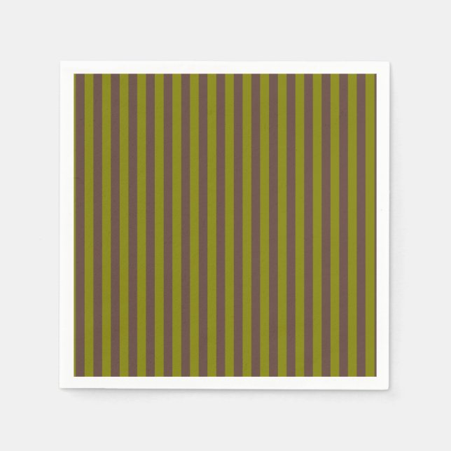 Striped pattern in chocolate brown and olive green napkin (Front)