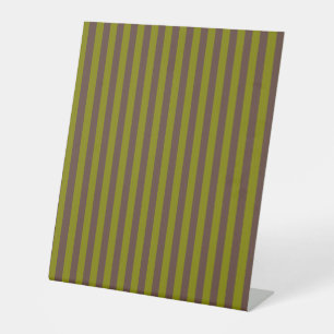 Striped pattern in chocolate brown and olive green pedestal sign