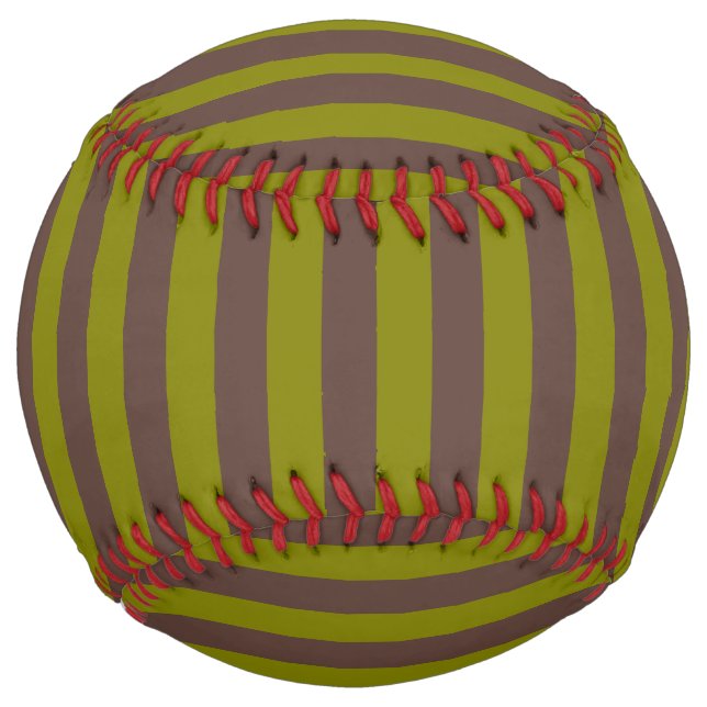 Striped pattern in chocolate brown and olive green softball (Front)