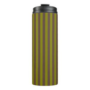 Striped pattern in chocolate brown and olive green thermal tumbler