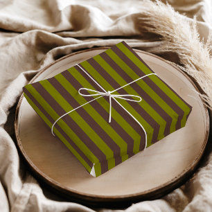 Striped pattern in chocolate brown and olive green tissue paper