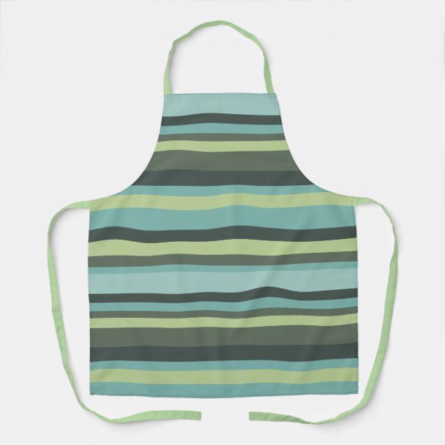 Striped Pattern in Cool Greens and Blues Apron (Front)