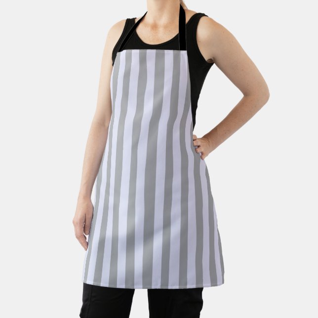 Striped pattern in grey and lavender apron (Insitu)