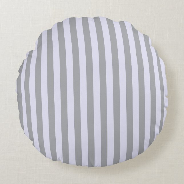 Striped pattern in grey and lavender round cushion (Front)