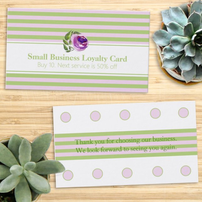 Striped Pattern Loyalty Punch Card Watercolor Rose (Creator Uploaded)