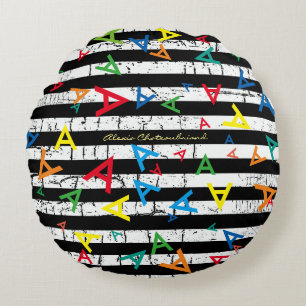 striped pattern of initials - personalised style round cushion