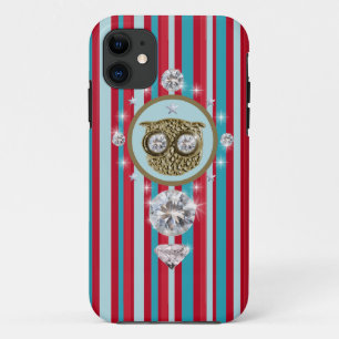 Striped pattern, owl & diamonds iPhone 11 case
