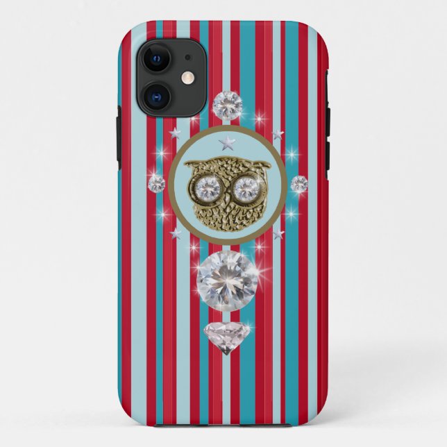 Striped pattern, owl & diamonds Case-Mate iPhone case (Back)