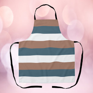 Striped Pattern Teal Mocha White Apron