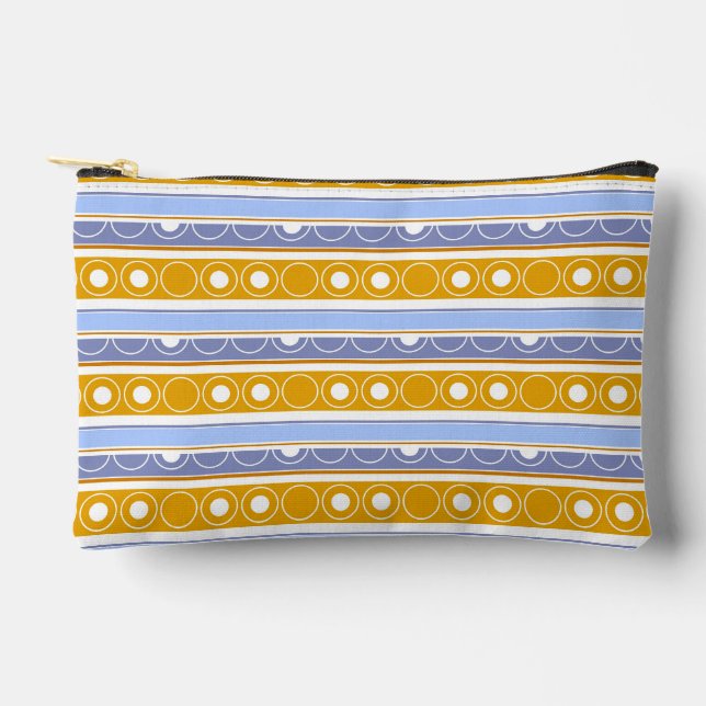 Striped pattern with circles and rings retro style accessory pouch (Front)
