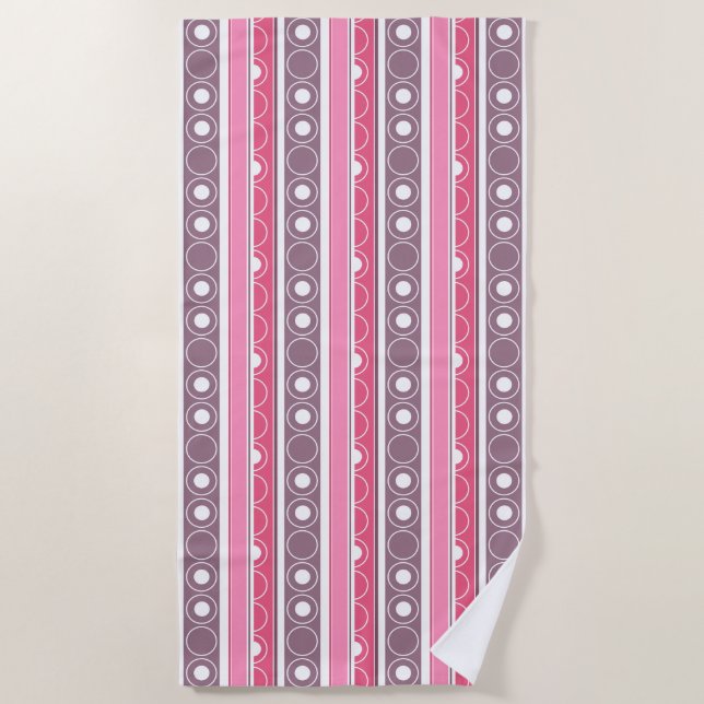 Striped pattern with circles and rings retro style beach towel (Front)