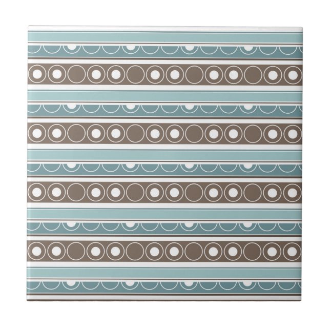 Striped pattern with circles and rings retro style ceramic tile (Front)