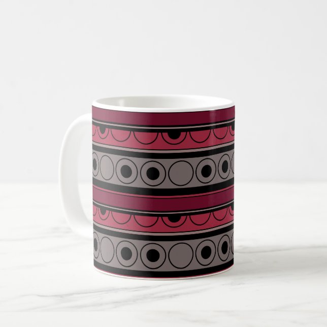 Striped pattern with circles and rings retro style coffee mug (Front Left)