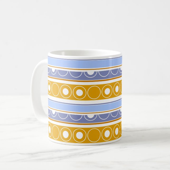Striped pattern with circles and rings retro style coffee mug (Front Left)
