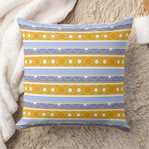 Striped pattern with circles and rings retro style cushion