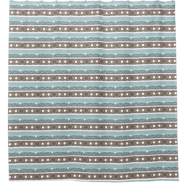 Striped pattern with circles and rings retro style shower curtain (Front)