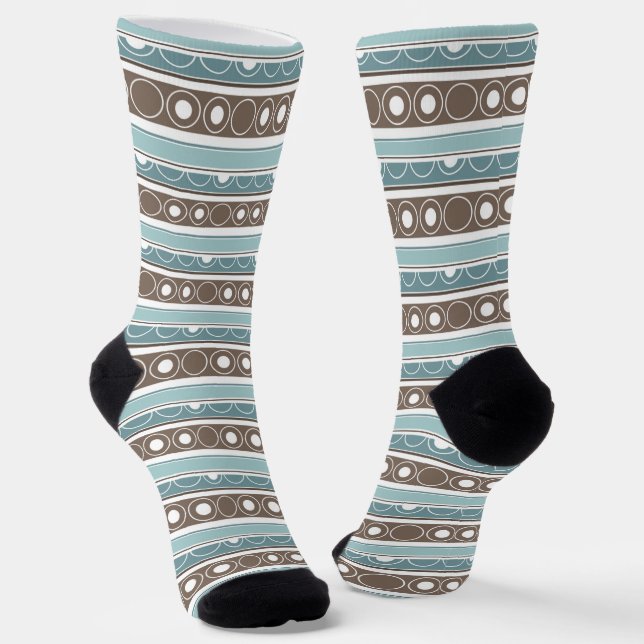 Striped pattern with circles and rings retro style socks (Angled)