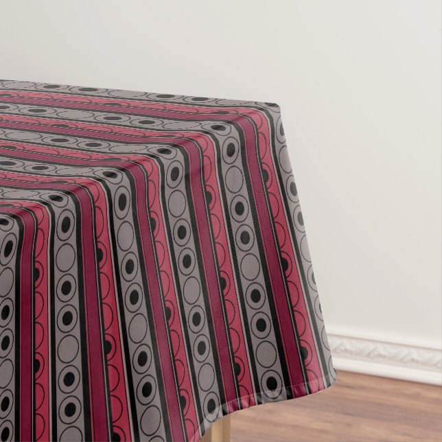 Striped pattern with circles and rings retro style tablecloth (In Situ)