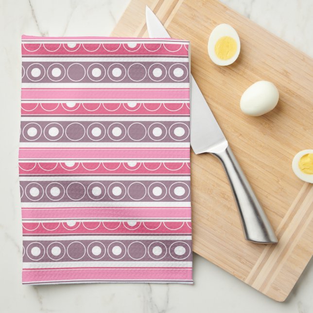 Striped pattern with circles and rings retro style tea towel (Quarter Fold)