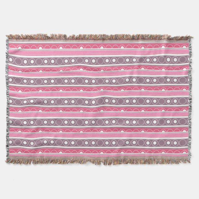 Striped pattern with circles and rings retro style throw blanket (Front)