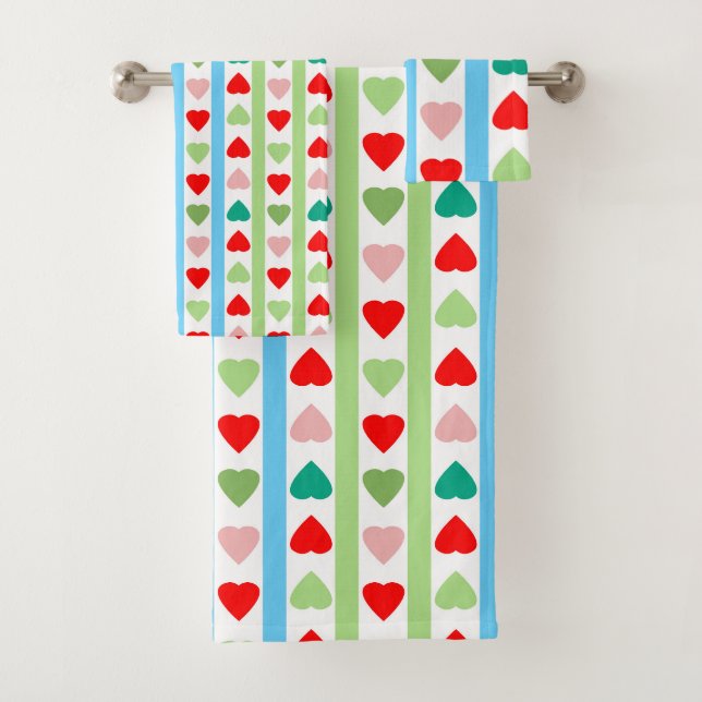 Striped pattern with hearts for Valentine's day  Bath Towel Set (Insitu)