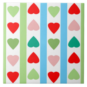 Striped pattern with hearts for Valentine's day Ceramic Tile
