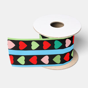Striped pattern with hearts for Valentine's day  Satin Ribbon