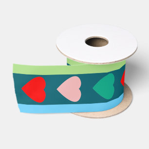 Striped pattern with hearts for Valentine's day Satin Ribbon