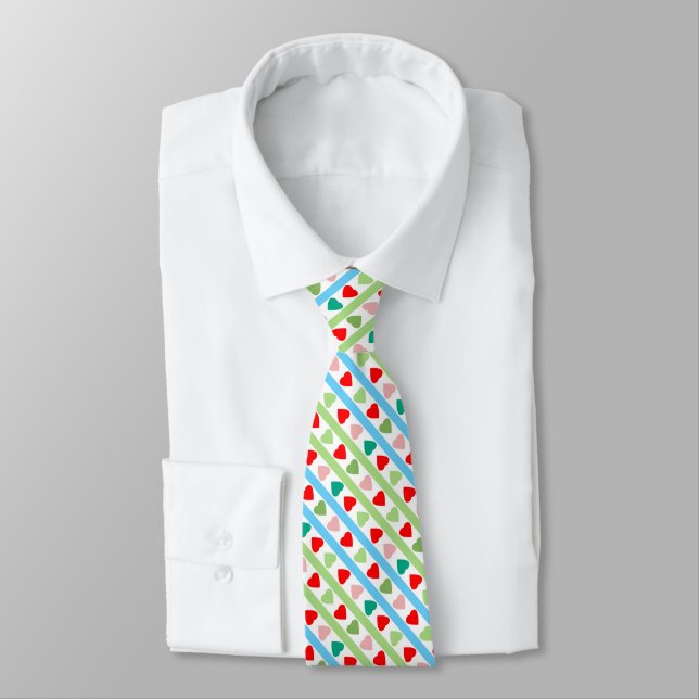 Striped pattern with hearts for Valentine's day  Tie (Tied)