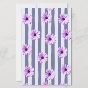 striped pattern with purple daisies