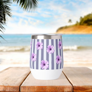 striped pattern with purple daisies