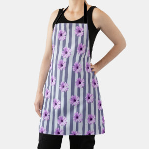 striped pattern with purple daisies apron