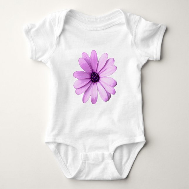 striped pattern with purple daisies baby bodysuit (Front)