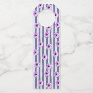 Striped Pattern with Purple Daisies Bottle Tag