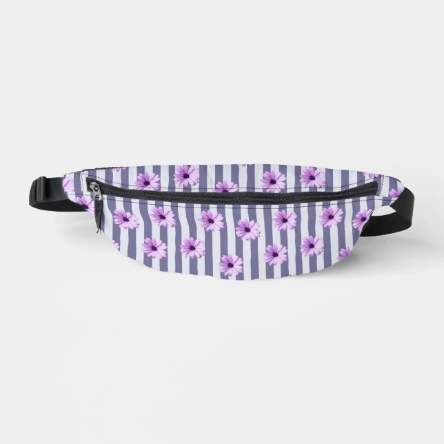 striped pattern with purple daisies bum bags (Front)