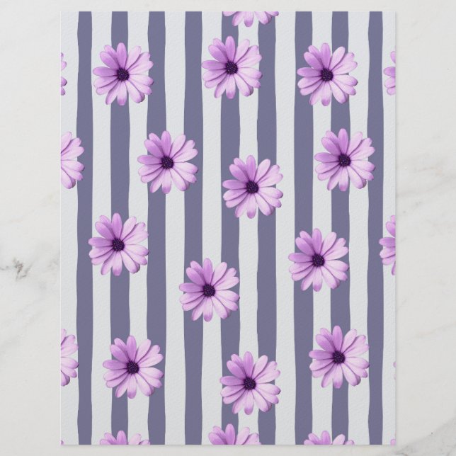 striped pattern with purple daisies custom letterhead (Front)