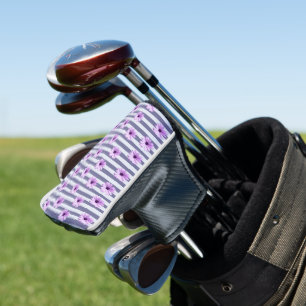 Striped Pattern with Purple Daisies Golf Head Cover