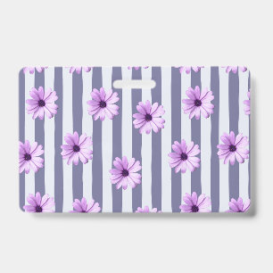striped pattern with purple daisies ID badge
