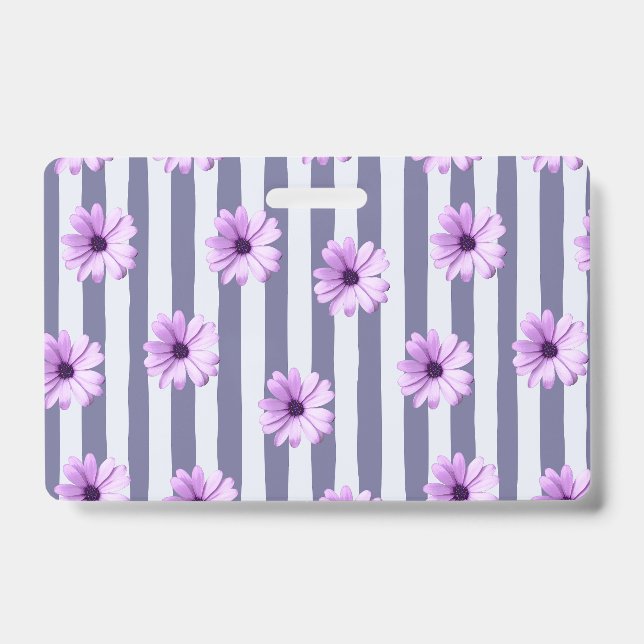striped pattern with purple daisies ID badge (Front)