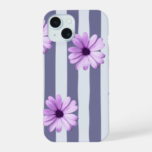 striped pattern with purple daisies iPhone 15 case