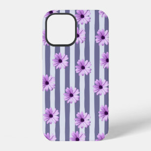 Striped Pattern with Purple Daisies iPhone 12 Case