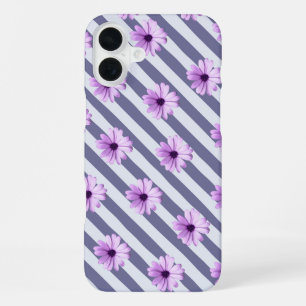 striped pattern with purple daisies iPhone 16 plus case