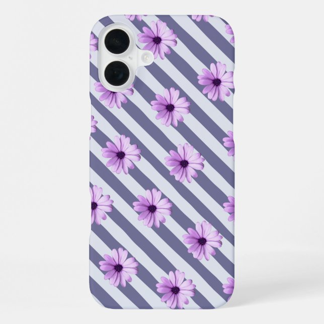 striped pattern with purple daisies iPhone case (Back)