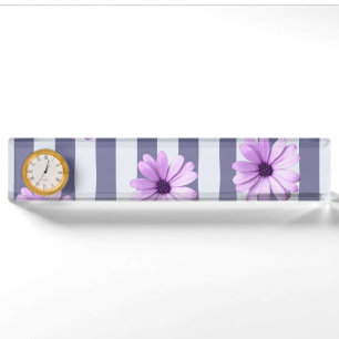striped pattern with purple daisies nameplate